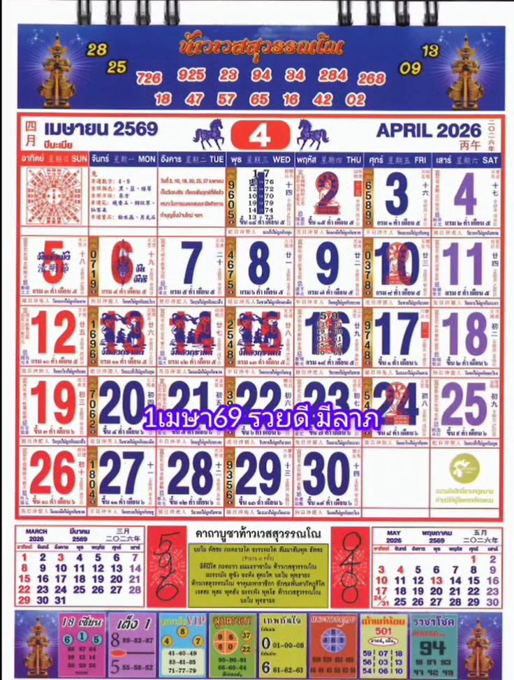 รวมเลขหวยปฎิทิน แม่นทุกงวดแป๊ะปังจริง 01/04/69
