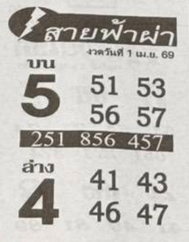 หวยซอง สายฟ้าผ่า 01/04/69