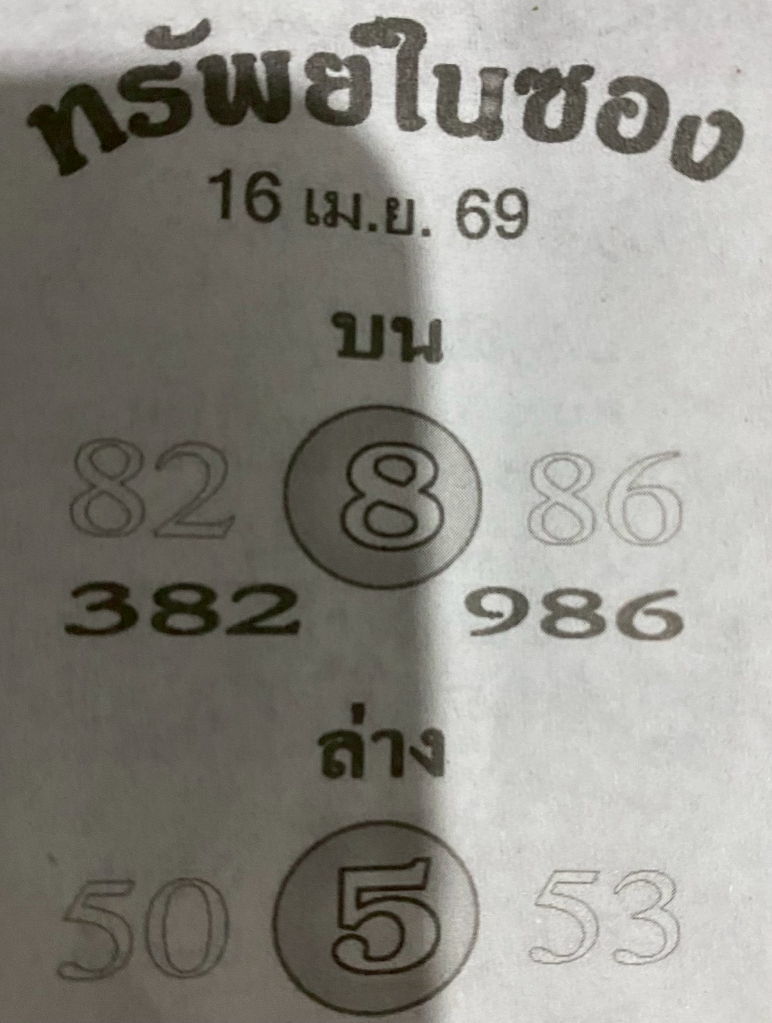 หวยซองทรัพย์ในซอง 16/04/69 สำหรับแฟนชุดหวยทรัพย์ในซอง