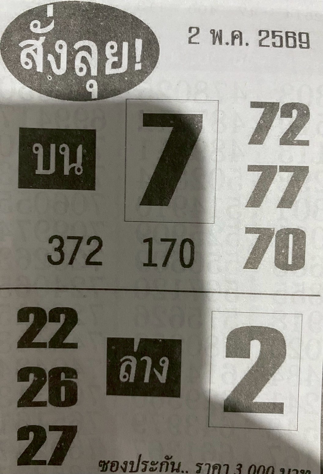 หวยซองสั่งลุย 02/05/69 สำหรับแฟนหวยซองพรุ่งนี้รวย