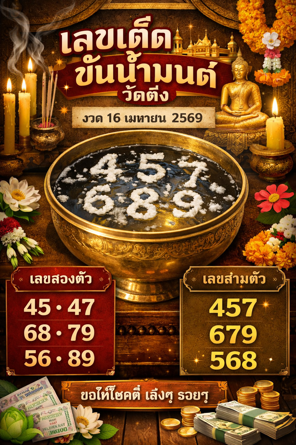 รวมเลขดังขันน้ำมนต์ ทั่วประเทศที่ทุกคนรอคอย งวด 16/04/69