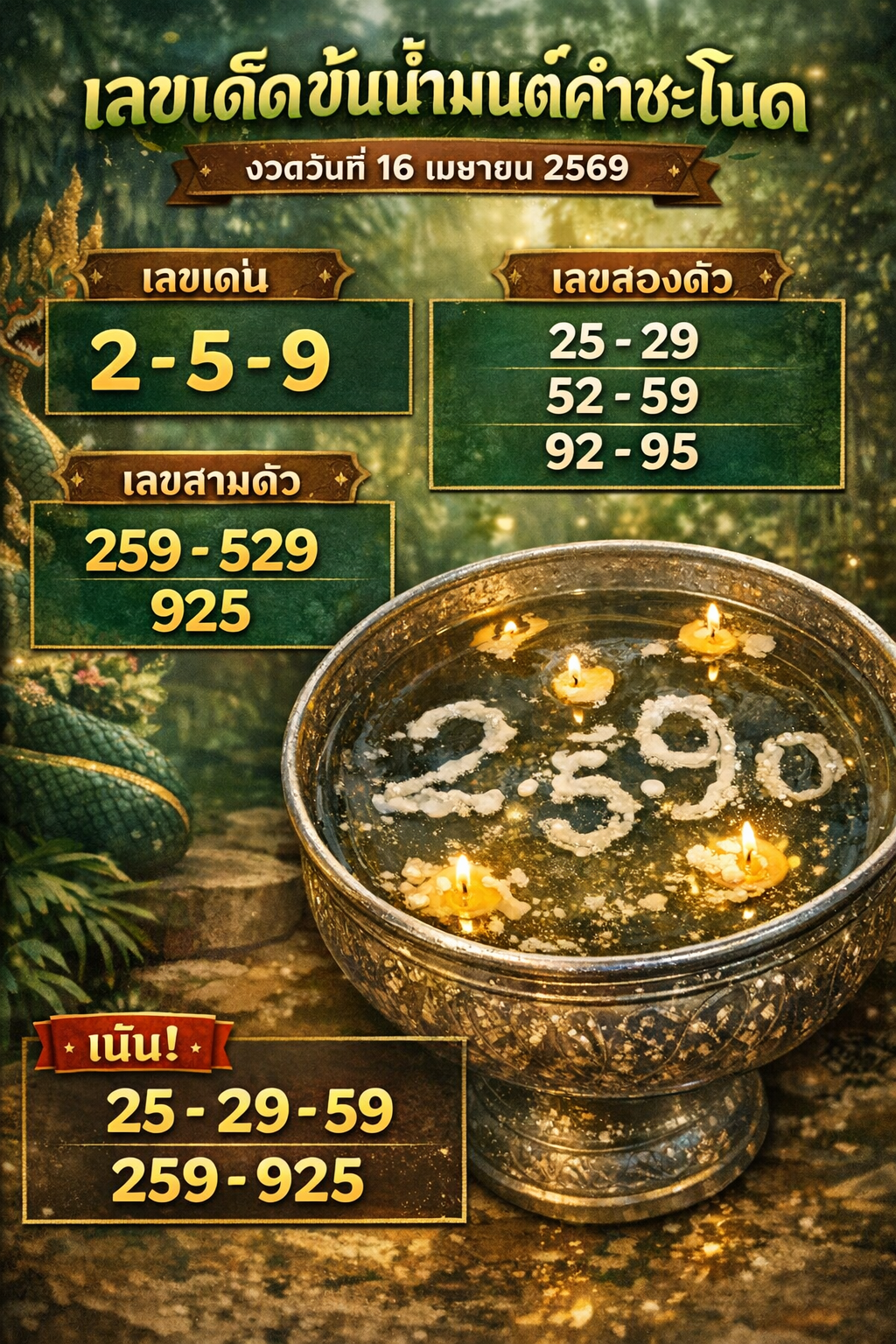 รวมเลขดังขันน้ำมนต์ ทั่วประเทศที่ทุกคนรอคอย งวด 16/04/69