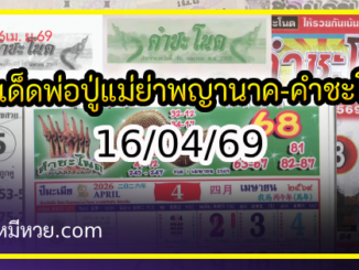 เลขเด็ดพ่อปู่แม่ย่าพญานาค-คำชะโนด งวด 16/04/69