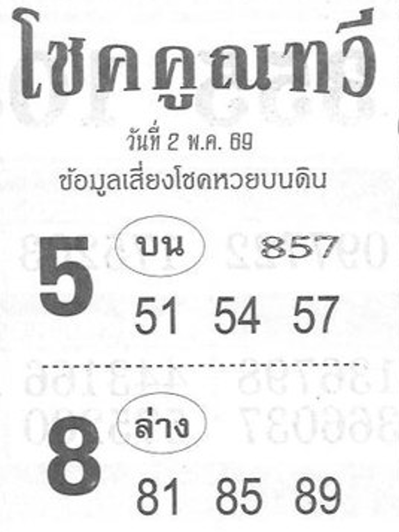หวยซองโชคคูณทวี 02/05/69