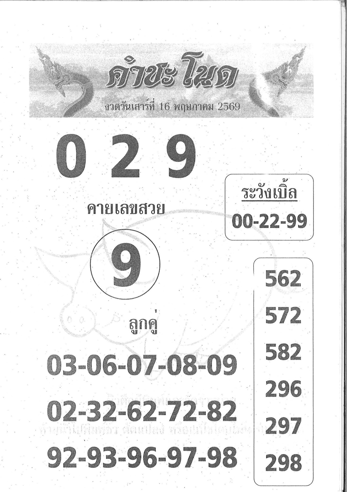 เลขเด็ดพ่อปู่แม่ย่าพญานาค-คำชะโนด งวด 16/05/69