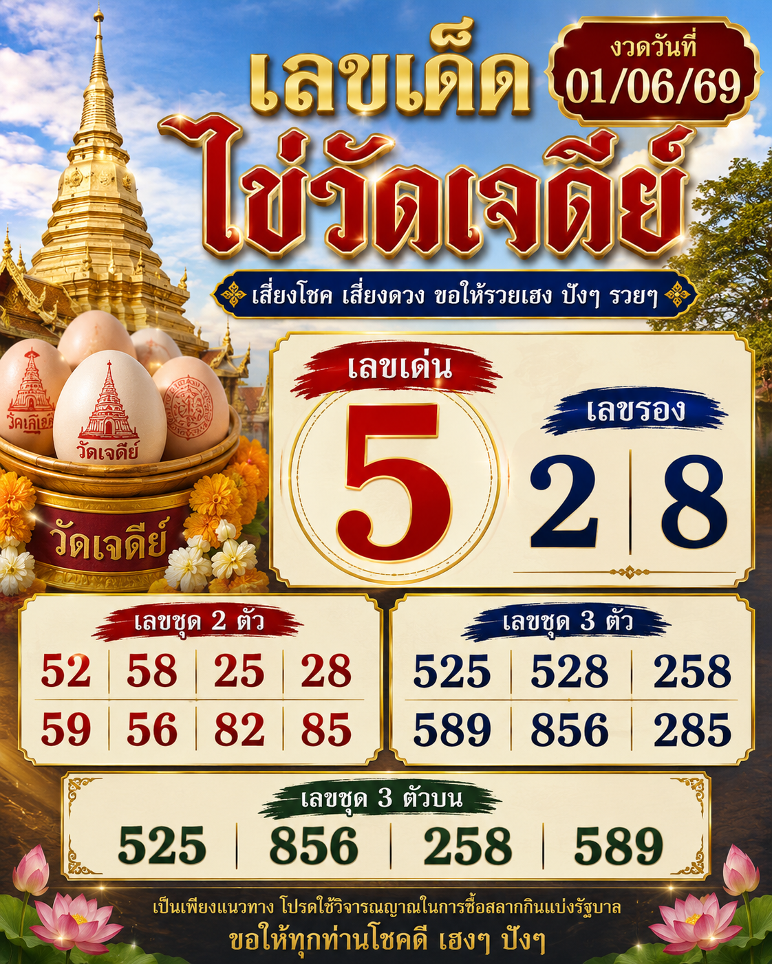 รวมเลขพี่ไข่ วัดเจดีย์ 01/06/69 เลขดังแม่นๆห้ามพลาด
