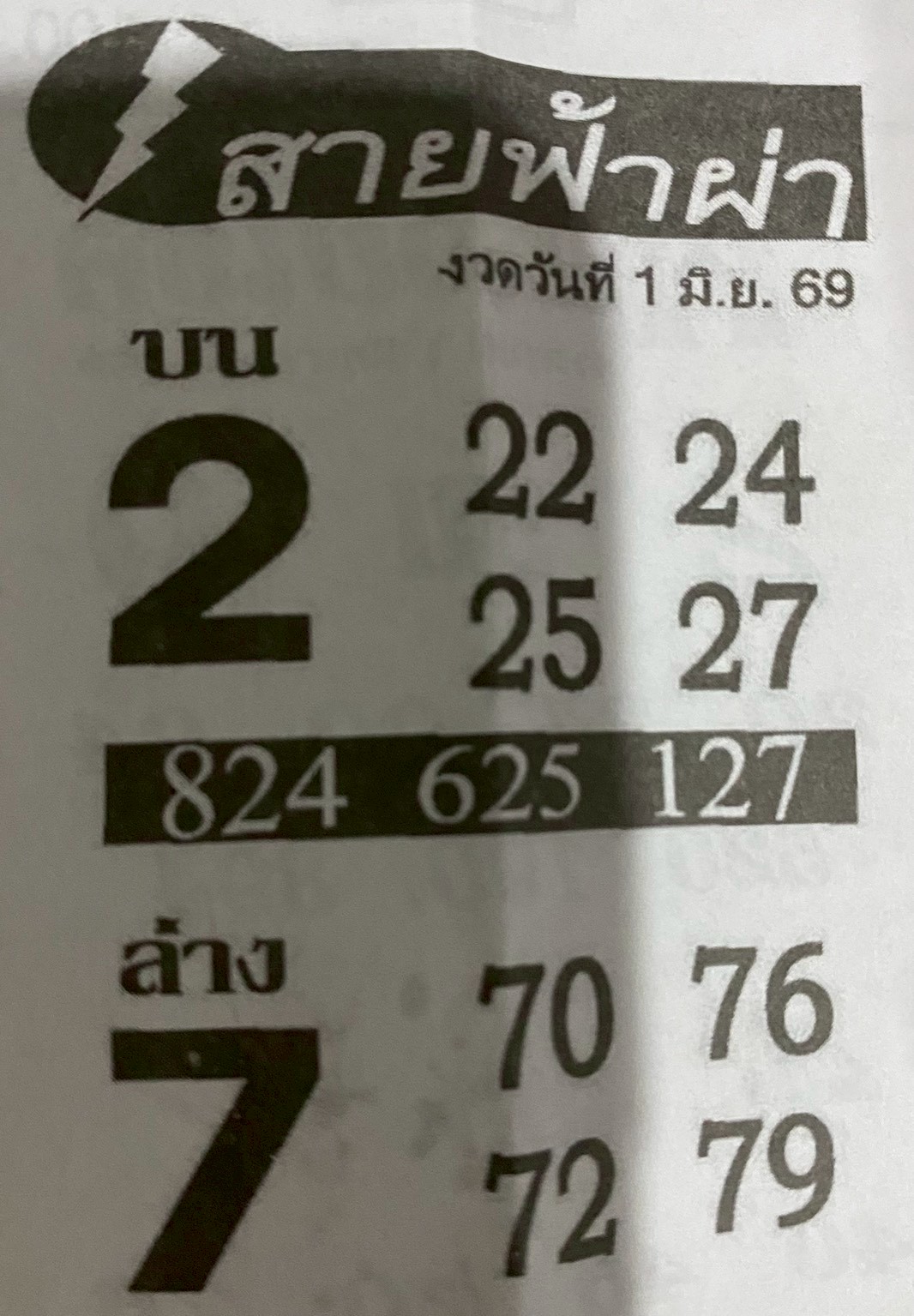 หวยซอง สายฟ้าผ่า 01/06/69