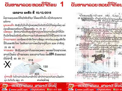 ปัญหาพารวย 15 ธ.ค 2559 ชุดที่1 – หวยลาว