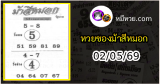 เลขเด็ดงวดนี้ม้าสีหมอก 02/05/69