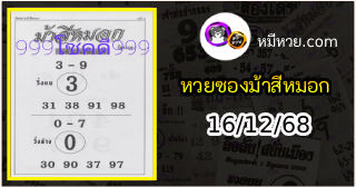 เลขเด็ดงวดนี้ม้าสีหมอก 16/12/68