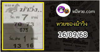 หวยซองม้าวิ่ง 16/09/68 เลขเด็ดงวดนี้
