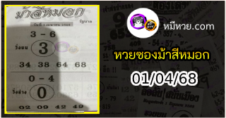 เลขเด็ดงวดนี้ม้าสีหมอก 01/04/68