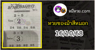เลขเด็ดงวดนี้ม้าสีหมอก 16/10/68
