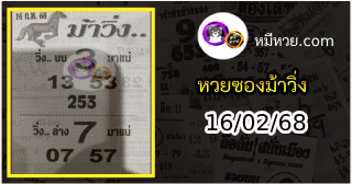 หวยซองม้าวิ่ง 16/02/68 เลขเด็ดงวดนี้