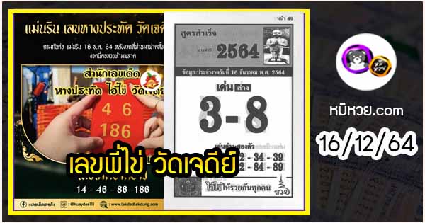 เลขพี่ไข่ วัดเจดีย์ 16/12/64 เลขดังแม่นๆห้ามพลาด