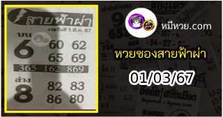 หวยซอง สายฟ้าผ่า 01/03/67