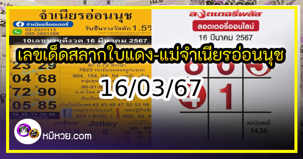 เลขเด็ดสลากใบแดง-แม่จำเนียรอ่อนนุช 16/03/67 [สิบเลขเด็ดขายดี]