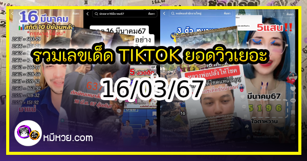 รวมเลขเด็ด TIKTOK ยอดวิวเยอะ 16/03/67 งวดนี้มาส่องต่อ