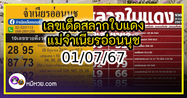 เลขเด็ดสลากใบแดง-แม่จำเนียรอ่อนนุช 01/07/67 [สิบเลขเด็ดขายดี]