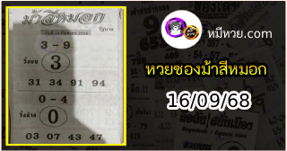 เลขเด็ดงวดนี้ม้าสีหมอก 16/09/68