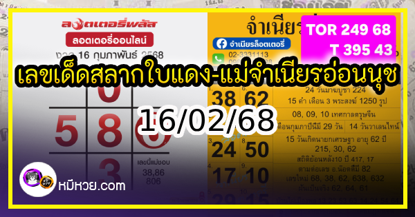 เลขเด็ดสลากใบแดง-แม่จำเนียรอ่อนนุช 16/02/68 [สิบเลขเด็ดขายดี]