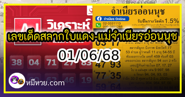 เลขเด็ดสลากใบแดง-แม่จำเนียรอ่อนนุช 01/06/68 [สิบเลขเด็ดขายดี]