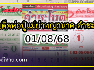 เลขเด็ดพ่อปู่แม่ย่าพญานาค-คำชะโนด งวด 01/08/68
