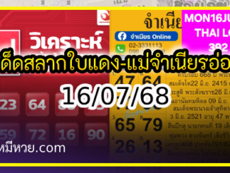 เลขเด็ดสลากใบแดง-แม่จำเนียรอ่อนนุช 16/07/68 [สิบเลขเด็ดขายดี]