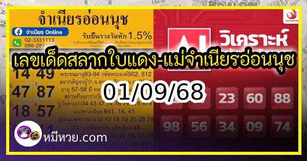 เลขเด็ดสลากใบแดง-แม่จำเนียรอ่อนนุช 01/09/68 [สิบเลขเด็ดขายดี]