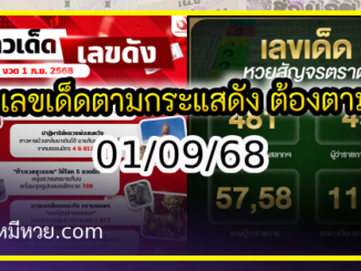เลขเด็ดตามกระแสดัง ต้องตามเท่านั้น 01/09/68