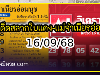 เลขเด็ดสลากใบแดง-แม่จำเนียรอ่อนนุช 16/09/68 [สิบเลขเด็ดขายดี]