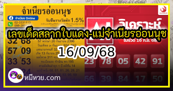 เลขเด็ดสลากใบแดง-แม่จำเนียรอ่อนนุช 16/09/68 [สิบเลขเด็ดขายดี]