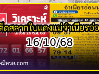 เลขเด็ดสลากใบแดง-แม่จำเนียรอ่อนนุช 16/10/68 [สิบเลขเด็ดขายดี]