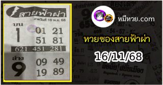 หวยซอง สายฟ้าผ่า 16/11/68