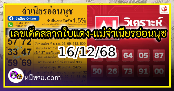 เลขเด็ดสลากใบแดง-แม่จำเนียรอ่อนนุช 16/12/68 [สิบเลขเด็ดขายดี]