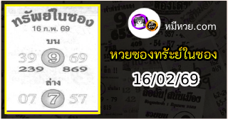 หวยซองทรัพย์ในซอง 16/02/69